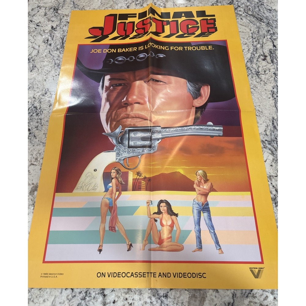 Vintage Final Justice Video Promo Movie Poster Joe Don Baker Action Guns Girls